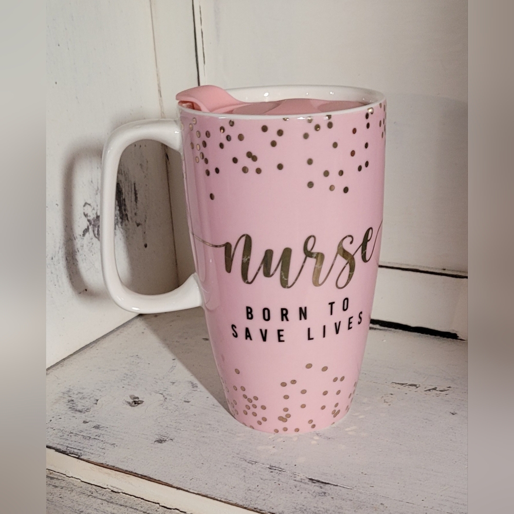 NURSE Pink Mug COCO + LOLA Travel Mug Coffee Cup Medical Worker 16 Ounce